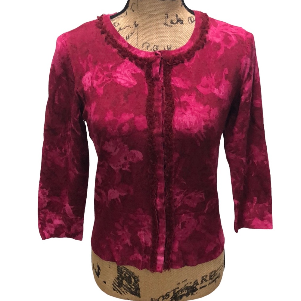 {WHBM} Snap Button Down Crew Neck Ruffle Detailed Cardigan